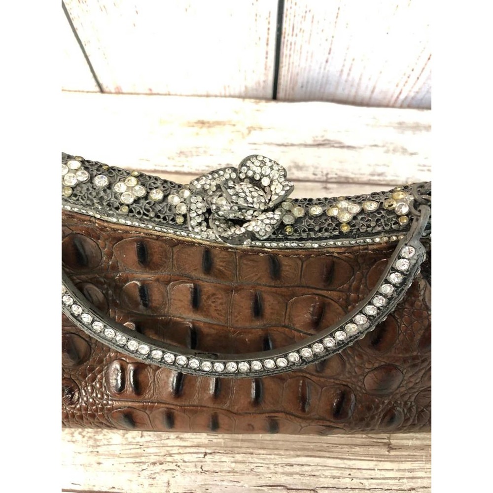 Besso Brown Croc Leather Handbag Evening Purse - Picture 6 of 12